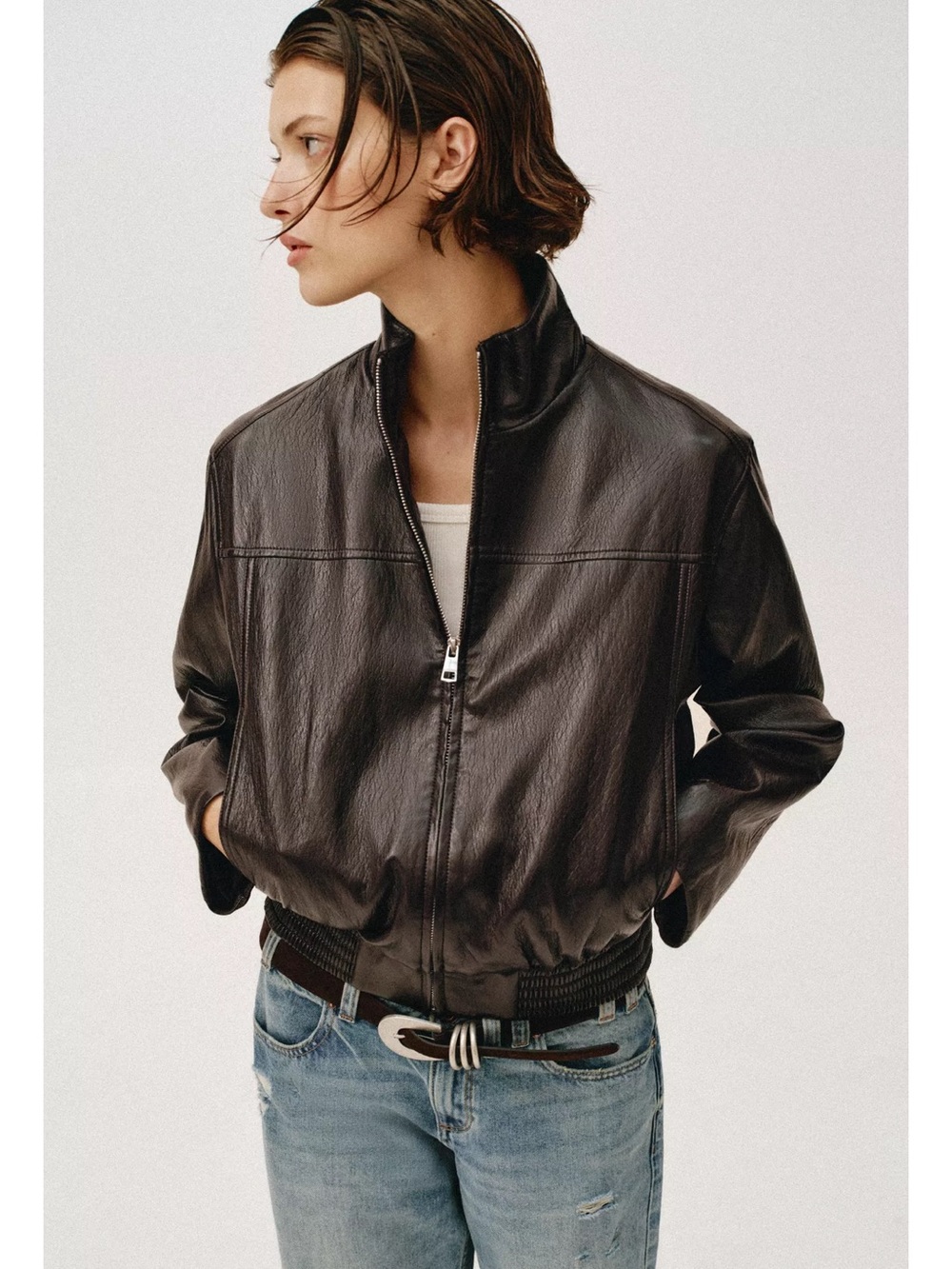 ✨SALE✨ ZARA FAUX LEATHER CROPPED BOMBER JACKET ✨SALE✨ - Picture 2 of 13